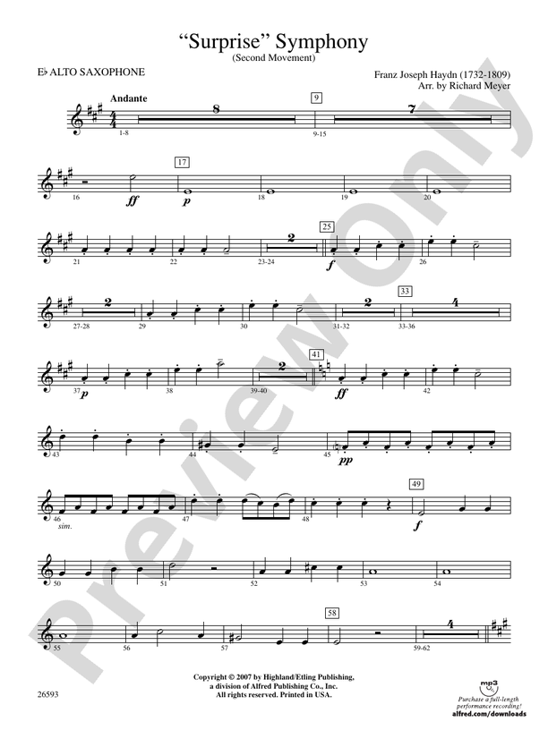 "Surprise" Symphony Eflat Alto Saxophone Eflat Alto Saxophone Part