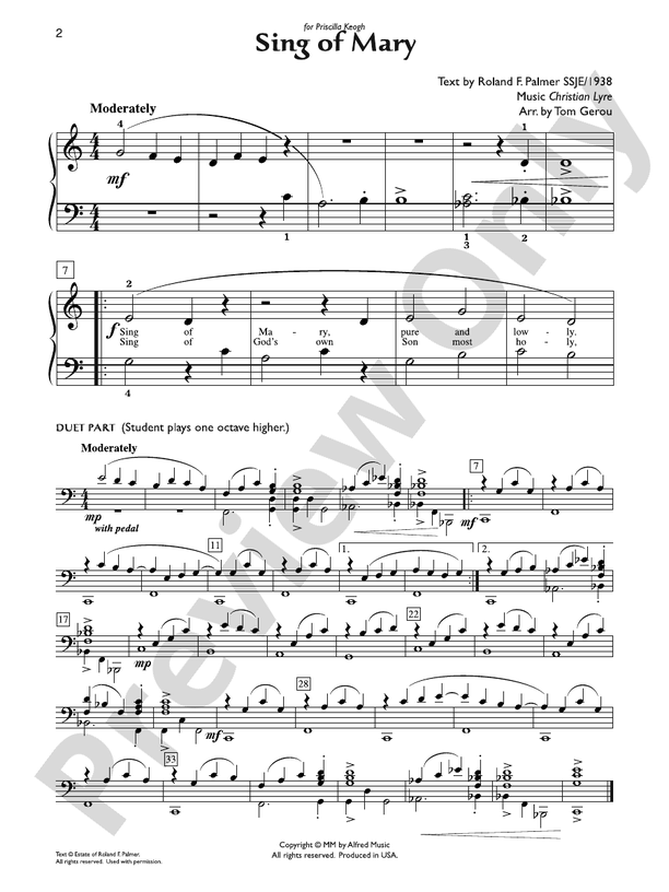 Sing of Mary - Piano Solo with Lyrics (with Optional Duet Accompaniments)