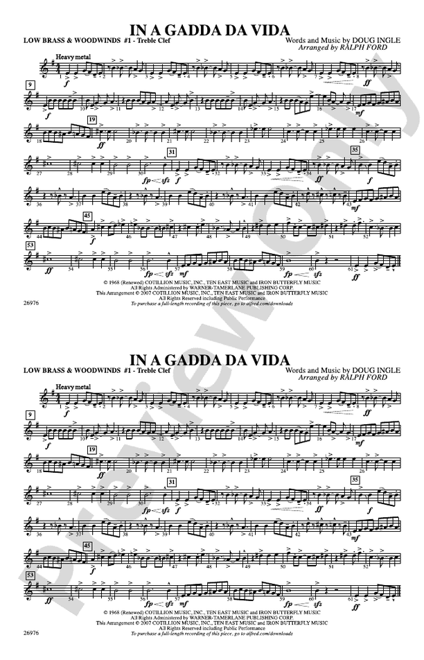 In A Gadda Da Vida übersetzung Deutsch In A Gadda Da Vida: Low Brass & Woodwinds #1 - Treble Clef: Low Brass