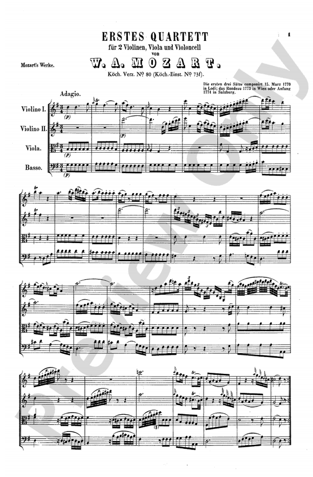 Mozart String Quartets String Quartet in G Major, K. 80 Part