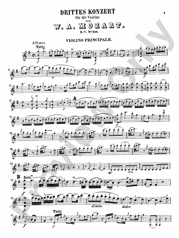 heks Stå op i stedet Forskel Mozart: Violin Concerto No. 3 in G Major, K.216: Violin Book - Digital  Sheet Music Download: Wolfgang Amadeus Mozart