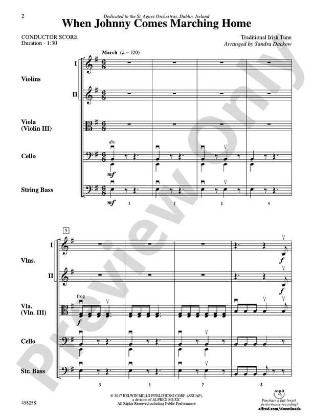 When Johnny Comes Marching Home Mitch Miller When Johnny Comes Marching Home: Score: String Orchestra Score