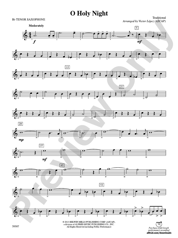 O Holy Night Bflat Tenor Saxophone Bflat Tenor Saxophone Part Digital Sheet Music Download