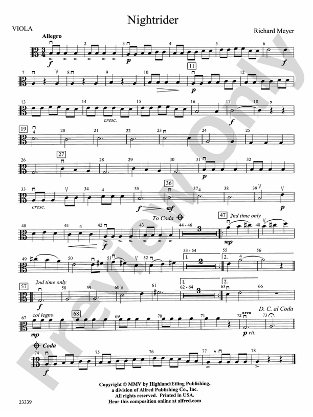 Nightrider: Viola: Viola Part - Digital Sheet Music Download