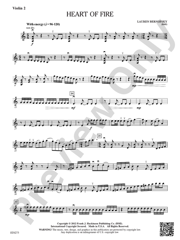 Heart of Fire: Violin 2: Violin 2 Part: Lauren Bernofsky