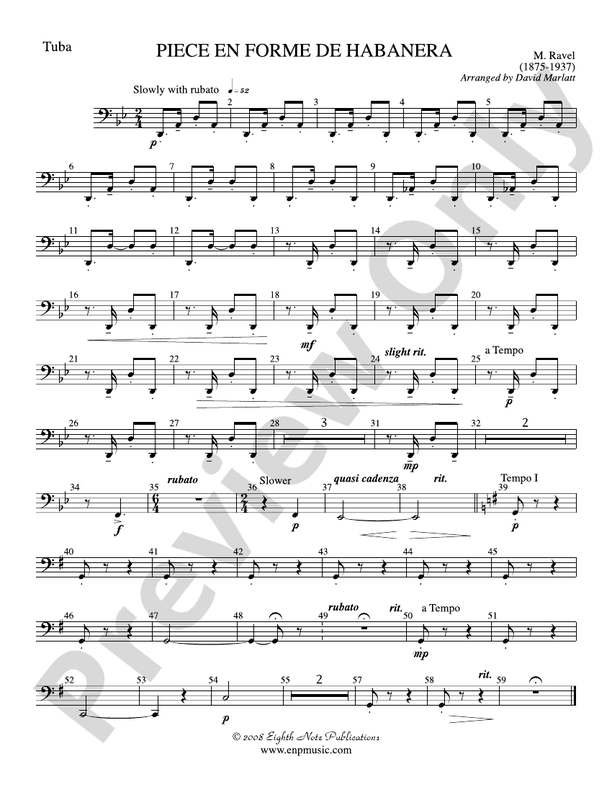 Piece En Forme De Habanera (Soloist And Concert Band): Tuba: Tuba Part ...