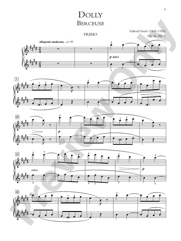 Fauré: Dolly Suite, Opus 56 - Piano Duet (1 Piano, 4 Hands)