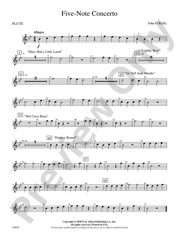 FiveNote Concerto Flute Flute Part Digital Sheet Music Download