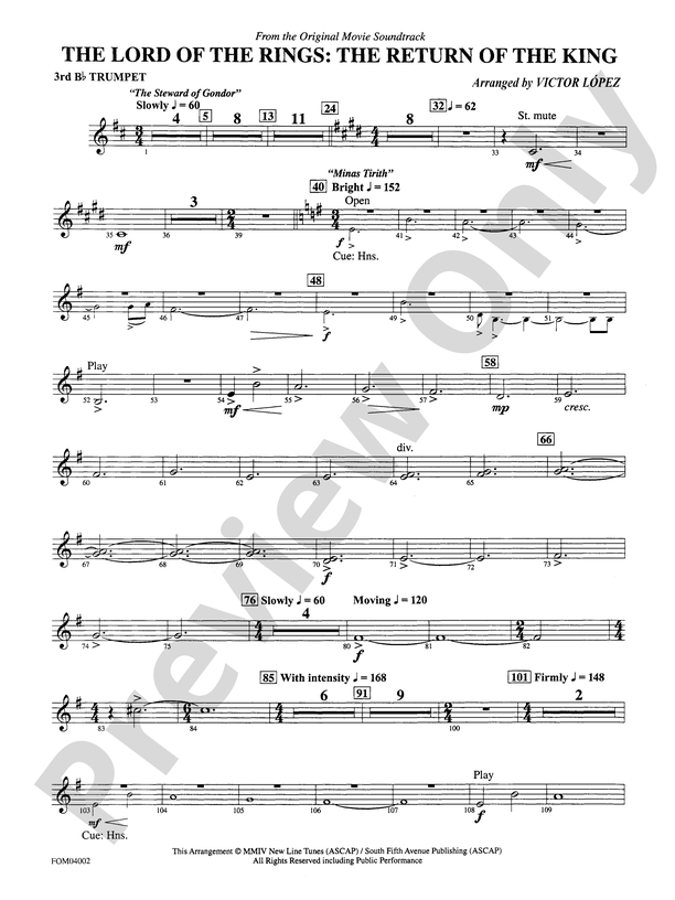 The Lord of the Rings: The Return of the King, Suite from: 3rd B-flat Trumpet