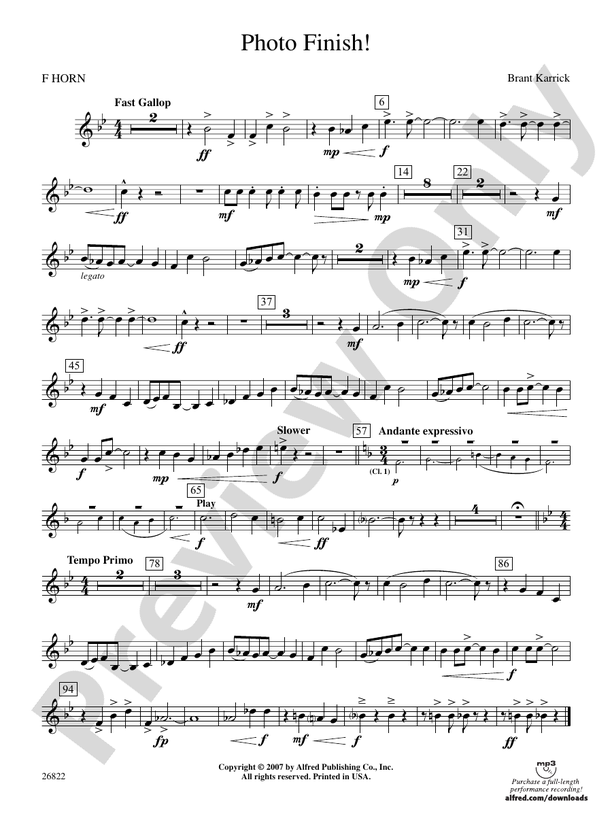 Photo Finish 1st F Horn 1st F Horn Part Digital Sheet Music Download 