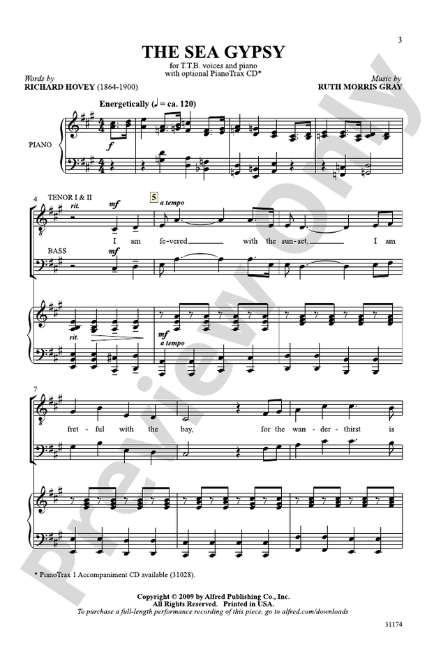 The Sea Gypsy TTB Choral Octavo Ruth Morris Gray Digital Sheet