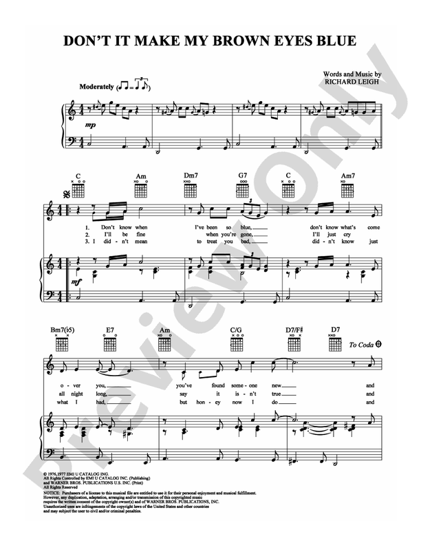 Don't It Make My Brown Eyes Blue: Piano/Vocal/Chords: Crystal Gayle