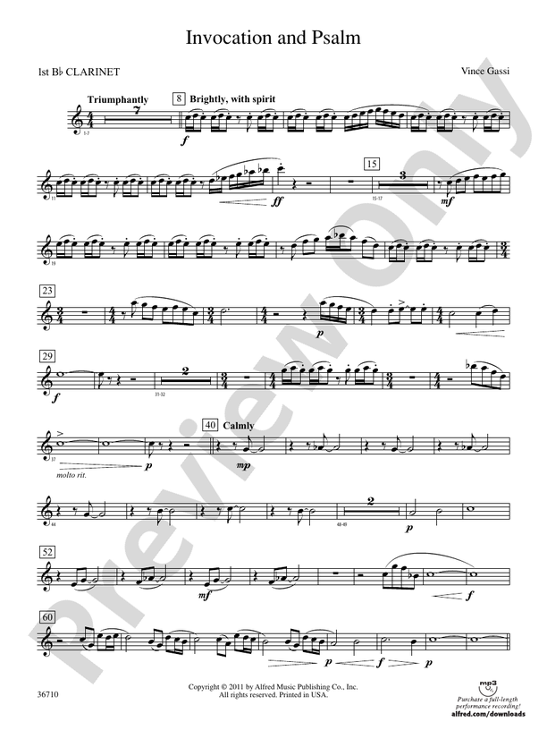 Invocation and Psalm: 1st B-flat Clarinet: 1st B-flat Clarinet Part ...