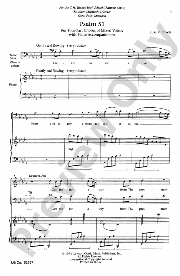 Psalm 51 SATB Choral Octavo Russ Michaels Digital Sheet Music Download