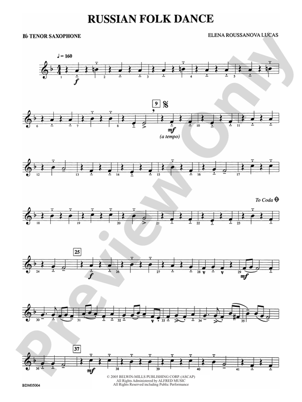 Russian Folk Dance Bflat Tenor Saxophone Bflat Tenor Saxophone Part