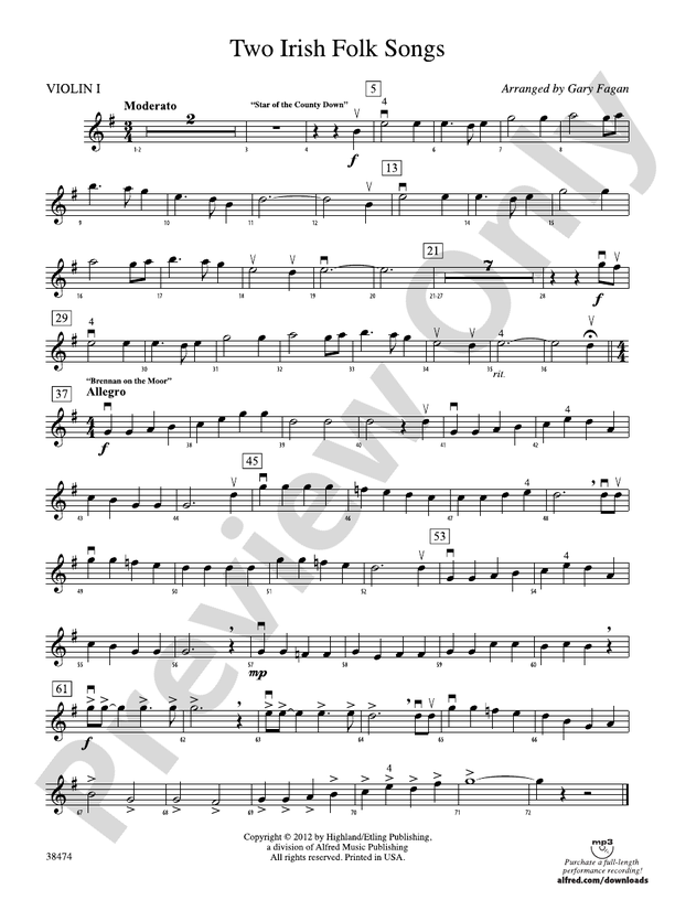 Two Irish Folk Songs 1st Violin 1st Violin Part Digital Sheet Music