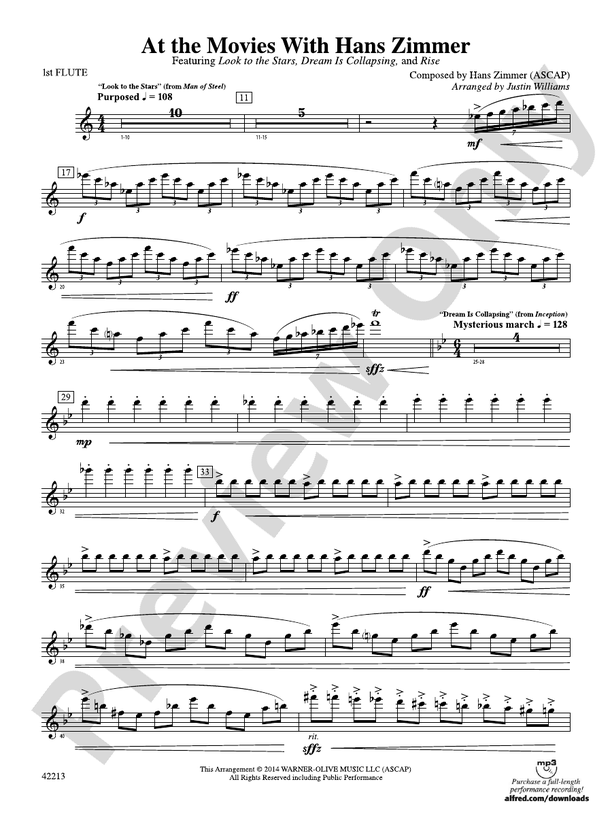 At the Movies with Hans Zimmer Flute Flute Part Digital Sheet Music Download