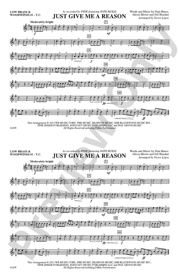 Just Give Me a Reason: Low Brass & Woodwinds #1 - Treble Clef