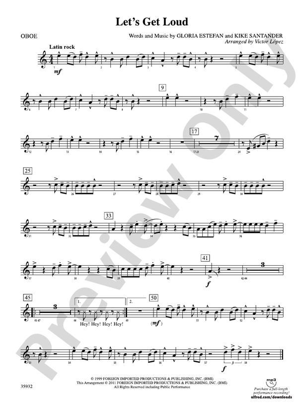 Let's Get Loud Oboe Oboe Part Digital Sheet Music Download