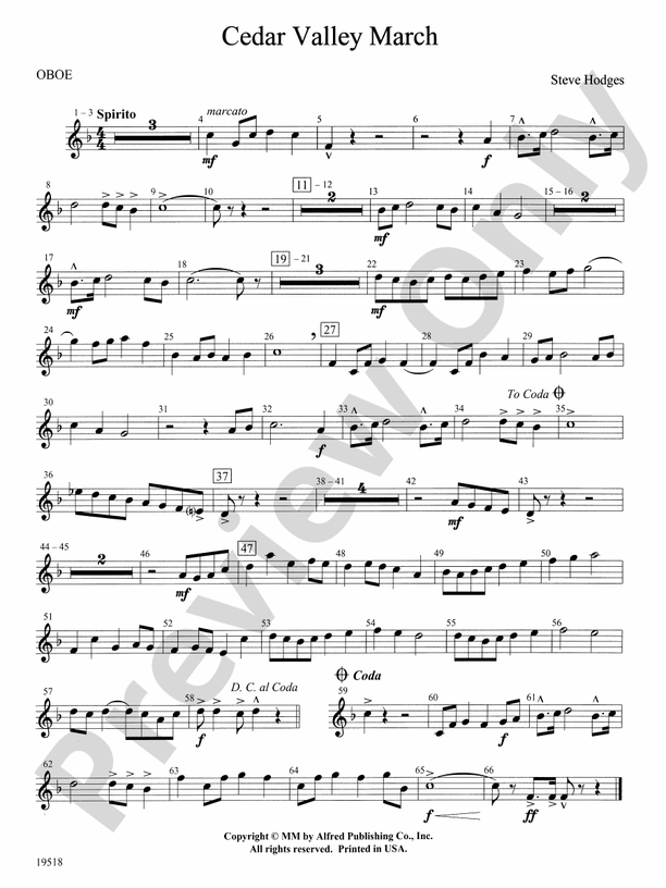 Cedar Valley March Oboe Oboe Part Digital Sheet Music Download