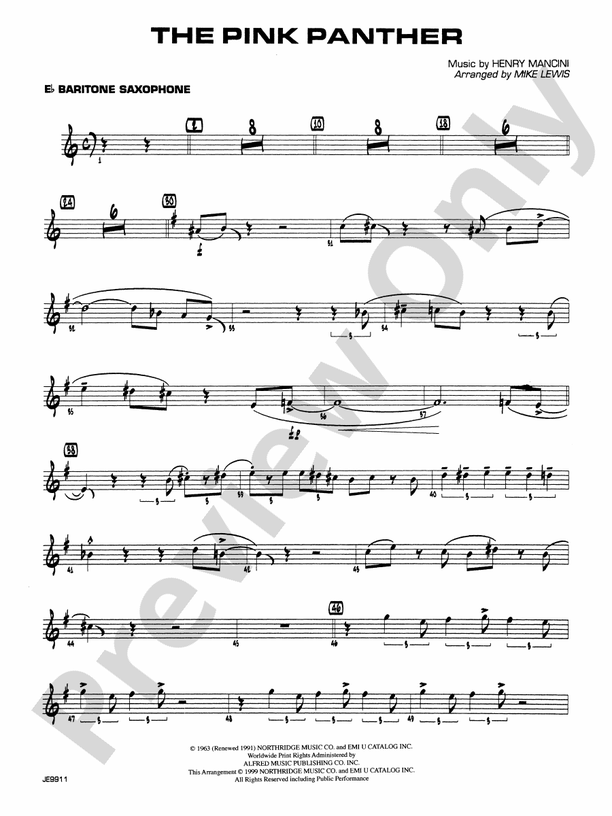 The Pink Panther Eflat Baritone Saxophone Eflat Baritone Saxophone Part Digital Sheet