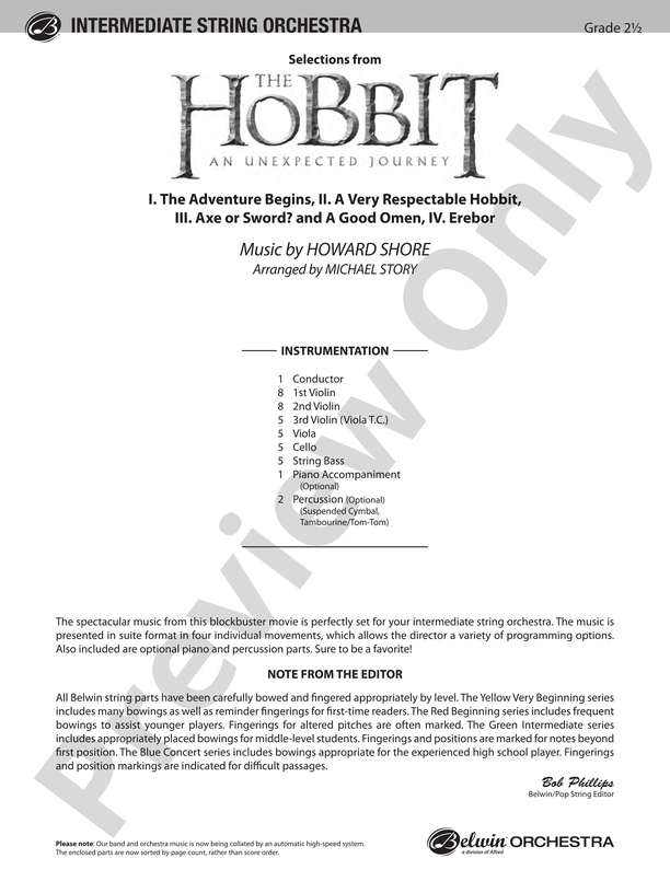 The Hobbit: An Unexpected Journey, Selections from: Score