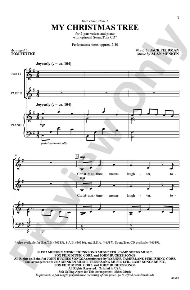 My Christmas Tree 2Part Choral Octavo Alan Menken Digital Sheet