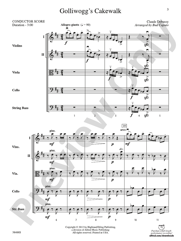 Golliwogg's Cakewalk: String Orchestra Conductor Score & Parts: Claude ...