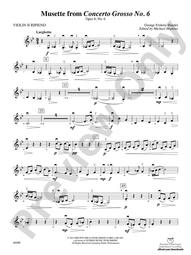 Asser bur sekundær Musette from Concerto Grosso No. 6: Violin 2 Ripieno: Violin 2 Ripieno Part  - Digital Sheet Music Download