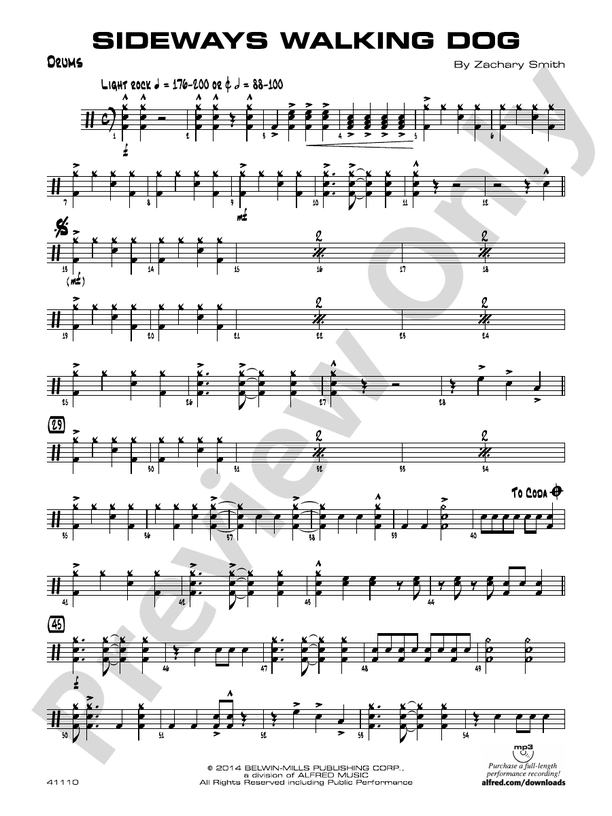 Sideways Walking Dog Drums Drums Part Digital Sheet Music Download
