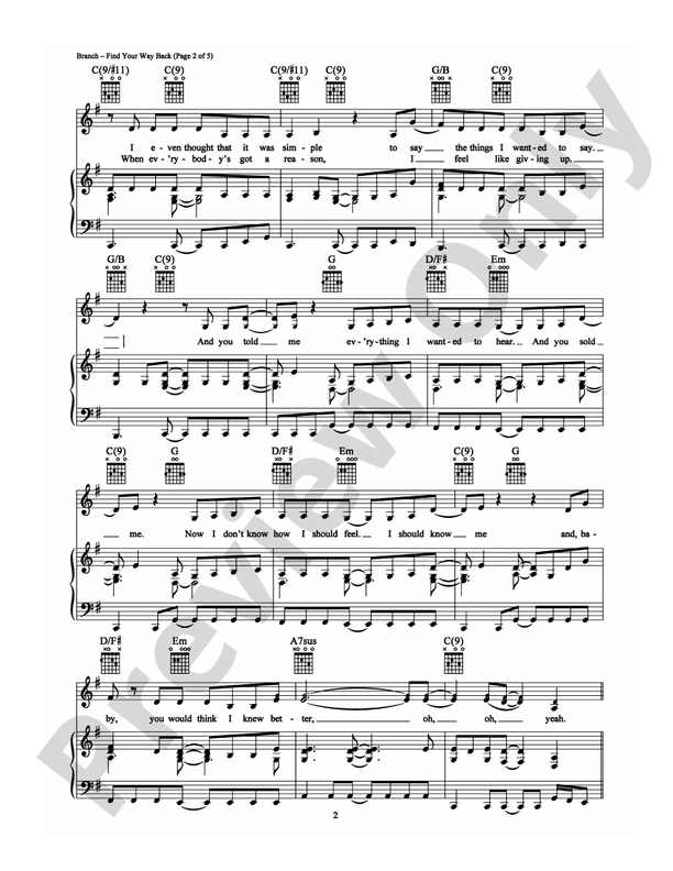 Find Your Way Back: Piano/Vocal/Chords: Michelle Branch - Digital Sheet ...