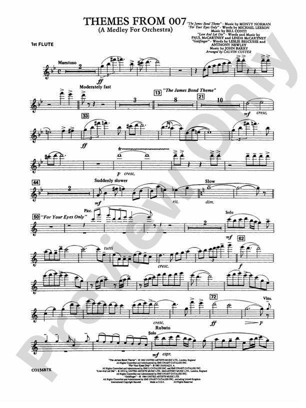 Themes from 007 Flute Flute Part Digital Sheet Music Download