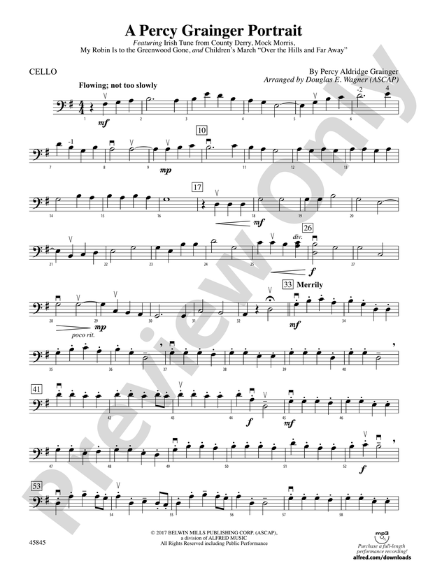 A Percy Grainger Portrait Cello Cello Part Digital Sheet Music