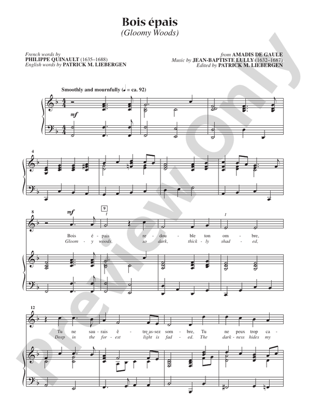 Bois Epais (Gloomy Woods) [High Voice] Voice JeanBaptiste Lully Digital Sheet Music Download
