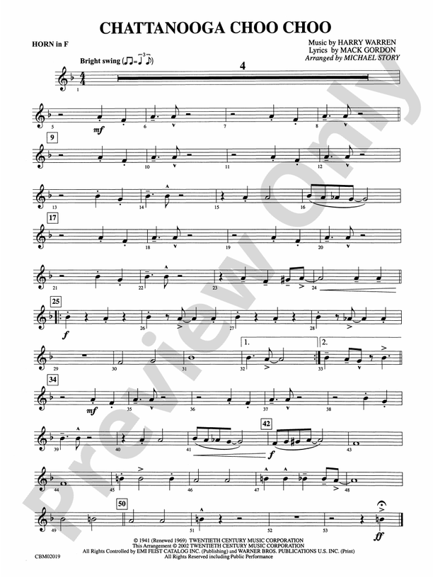 Chattanooga Choo Choo: 1st F Horn: 1st F Horn Part - Digital Sheet ...