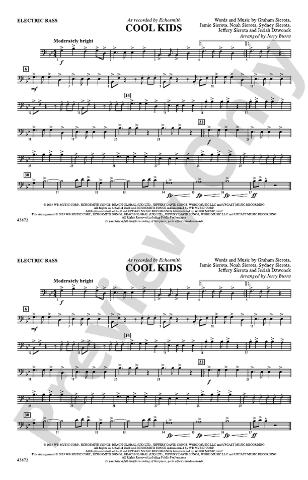 Cool Kids Electric Bass Electric Bass Part Digital Sheet Music Download