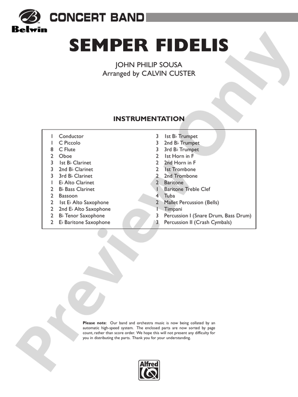 Semper Fidelis Score Concert Band Score Digital Sheet Music Download