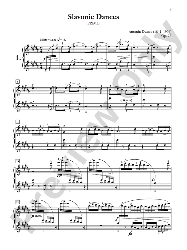 Dvorák: Slavonic Dances, Opus 72 - Piano Duet (1 Piano, 4 Hands)