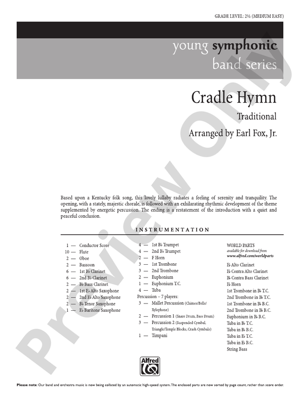 Cradle Hymn Concert Band Conductor Score & Parts Digital Sheet Music Download