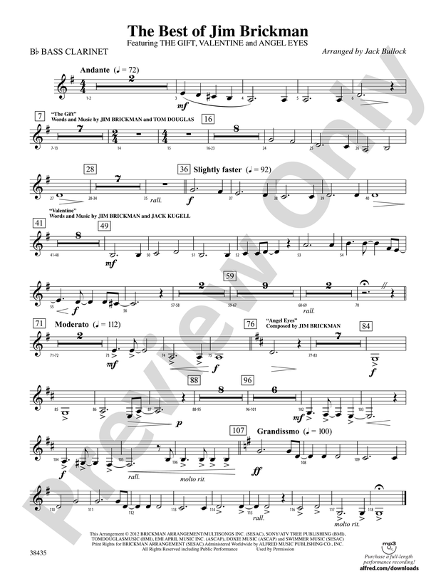 The Best Of Jim Brickman B Flat Bass Clarinet B Flat Bass Clarinet Part Digital Sheet Music 