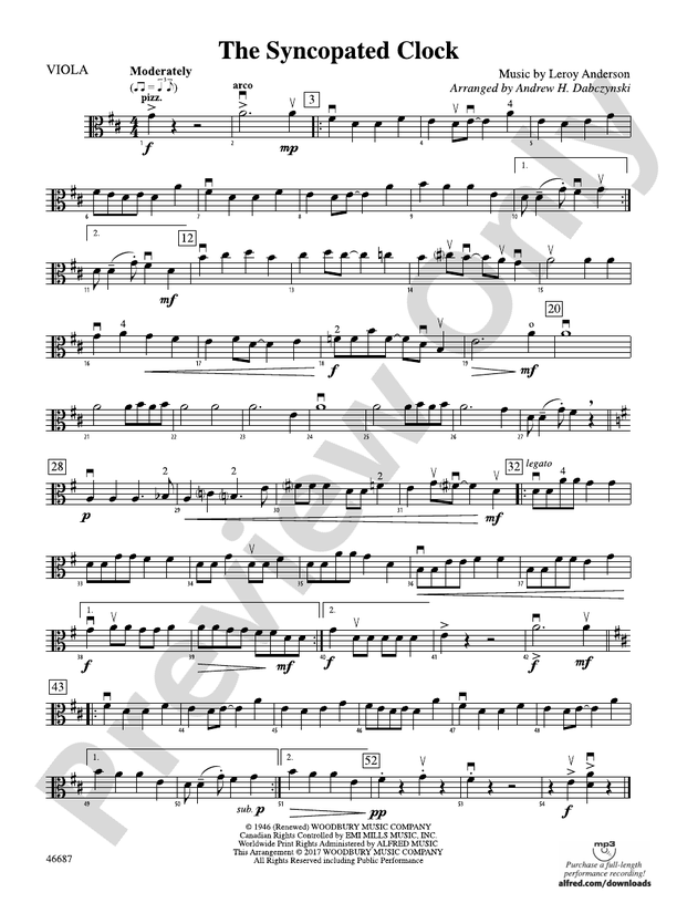 The Syncopated Clock: Viola: Viola Part - Digital Sheet Music Download