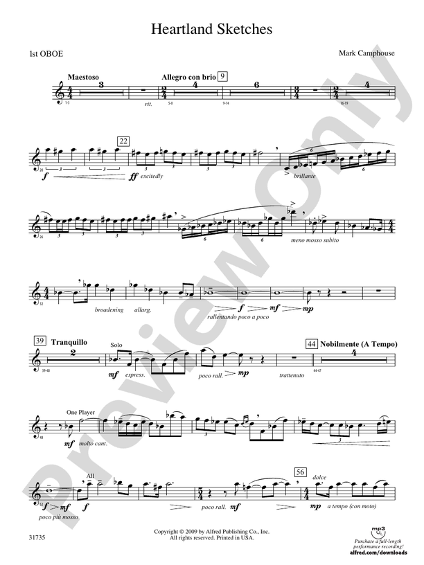 Heartland Sketches Oboe Oboe Part Digital Sheet Music Download