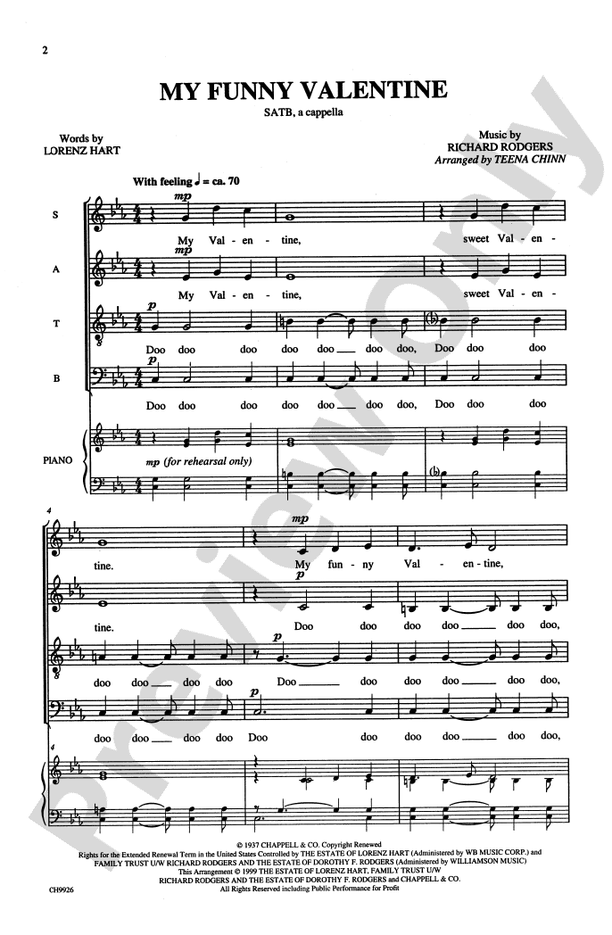 My Funny Valentine: SATB Choral Octavo - Digital Sheet Music Download