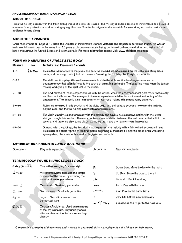 Jingle Bell Rock Cello Educational Pack Cello Educational Pack Part