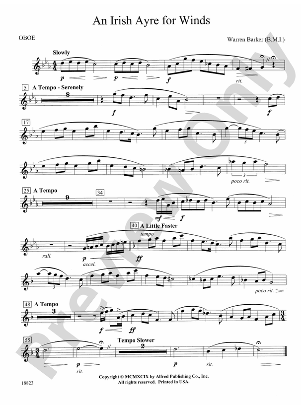 Irish Ayre for Winds Oboe Oboe Part Digital Sheet Music Download