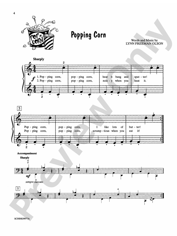 Popping Corn - Piano Solo with Lyrics (with Optional Duet Accompaniments)