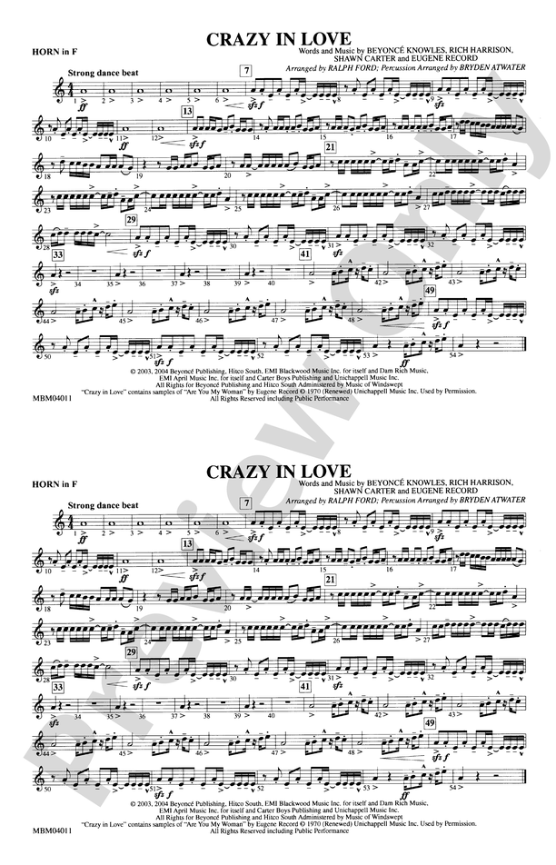 Crazy In Love: 1st B-flat Trumpet: 1st B-flat Trumpet Part - Digital Sheet  Music Download