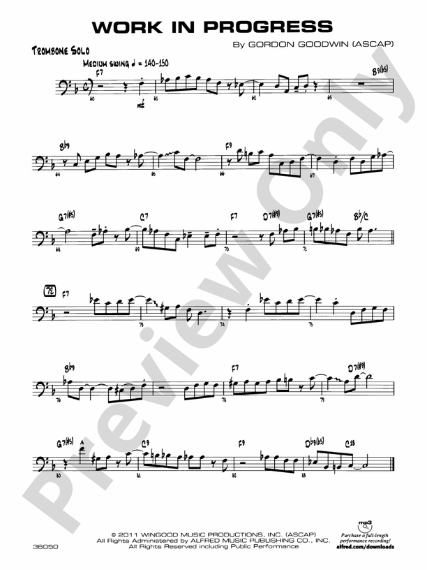 Work in Progress Solo Trombone Solo Trombone Part Digital Sheet