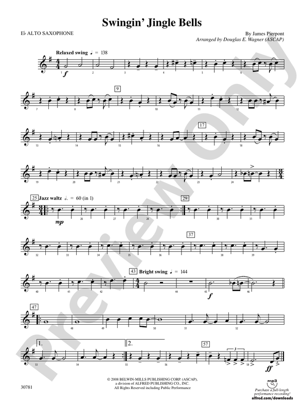 Swingin' Jingle Bells Eflat Alto Saxophone Eflat Alto Saxophone