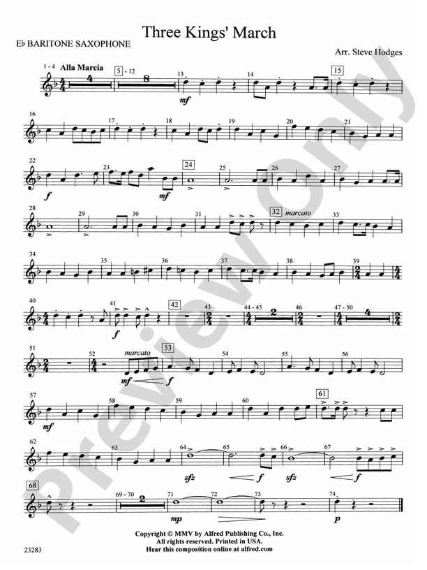 Three Kings' March Eflat Baritone Saxophone Eflat Baritone